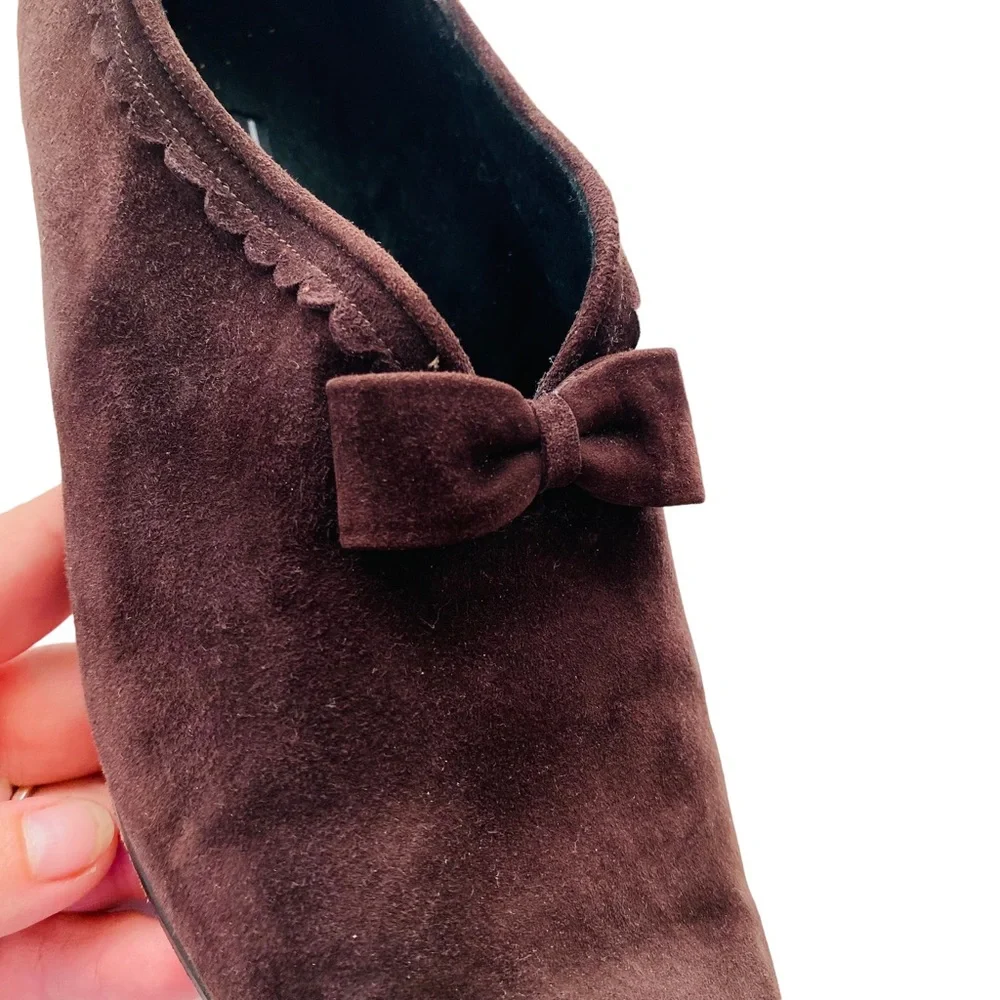 Stuart Weitzman Vintage Chocolate Suede Leather Flat‎ Bow Loafers